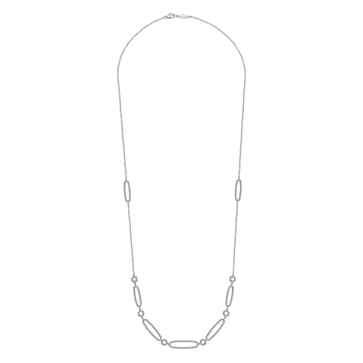 28 inch 14K White Gold and Diamond Geometric Station Necklace