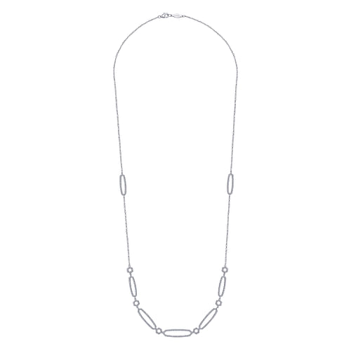 28 inch 14K White Gold and Diamond Geometric Station Necklace