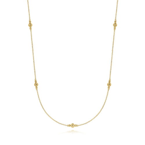 28 inch 14K Yellow Gold Bujukan Bead Station Necklace