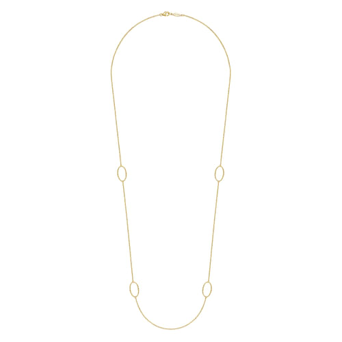 28 inch 14K Yellow Gold Bujukan Beaded Oval Station Necklace