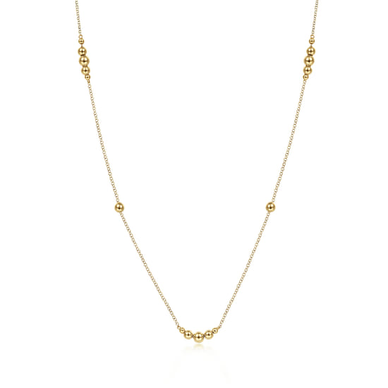 28 inch 14K Yellow Gold Graduating Bujukan Bead Station Necklace