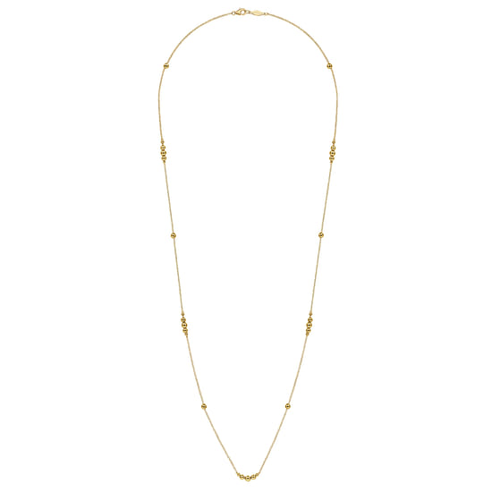 28 inch 14K Yellow Gold Graduating Bujukan Bead Station Necklace angle 2