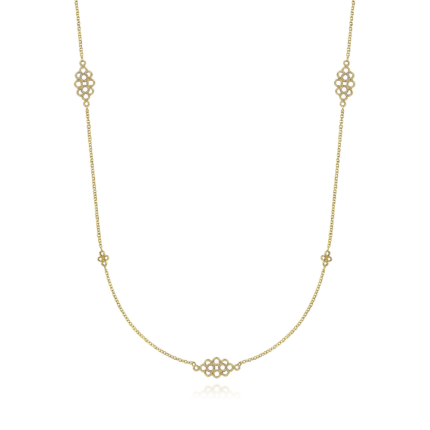 28 inch 14K Yellow Gold Multi Circle Casted Station Necklace