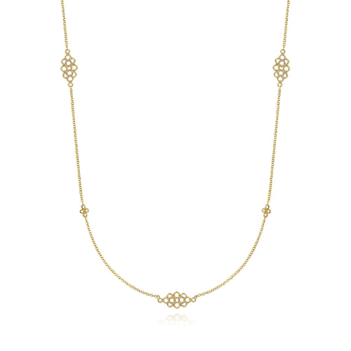 28 inch 14K Yellow Gold Multi Circle Casted Station Necklace
