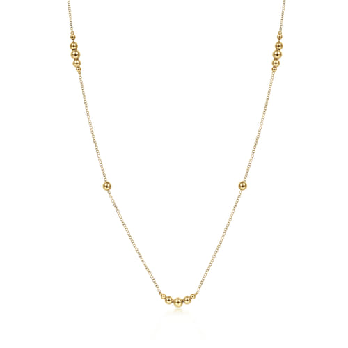 28 inch 18K Yellow Gold Graduating Bujukan Bead Station Necklace