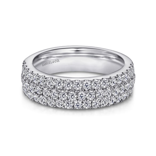 3 Row 14K White Gold Micro Pavé Diamond Anniversary Band