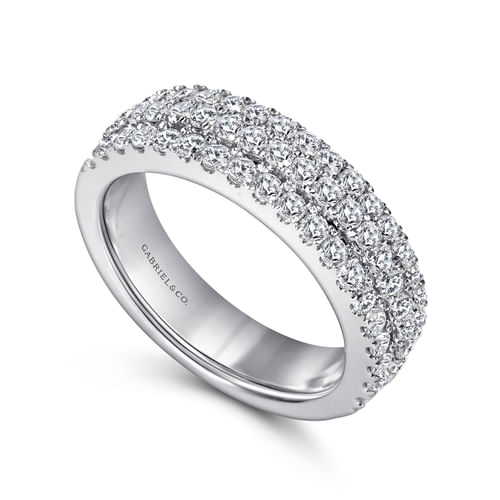 3 Row 14K White Gold Micro Pavé Diamond Anniversary Band
