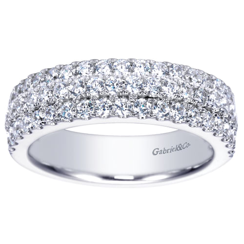3 Row 14K White Gold Micro Pavé Diamond Anniversary Band