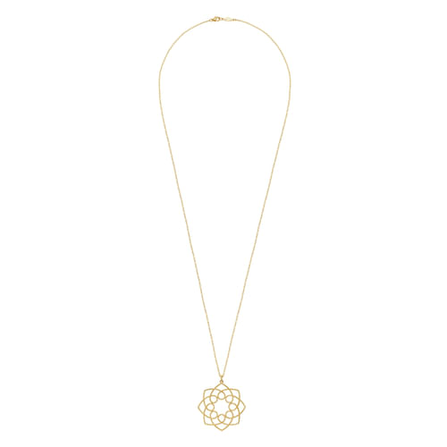 30 inch 14K Yellow Gold Filigree Flower Pendant Necklace