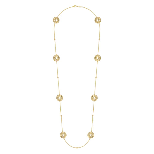 30 inch 14K Yellow Gold Round Openwork Floral Station Necklace