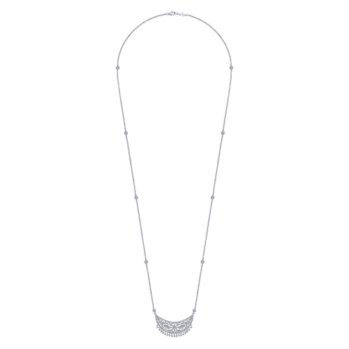 30 inch 925 Sterling Silver Cutout Floral Bib Necklace with White Sapphires
