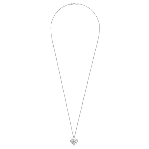 30 inch 925 Sterling Silver Floral Inlay Heart Pendant Necklace