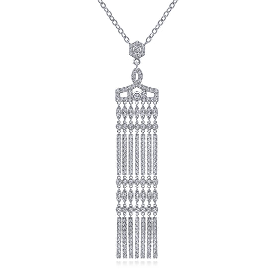 Gabriel - 30 inch Art Deco Inspired 18K White Gold Diamond Pavé Tassel Pendant Necklace Gabriel - 30 inch Art Deco Inspired 18K White Gold Diamond Pavé Tassel Pendant Necklace