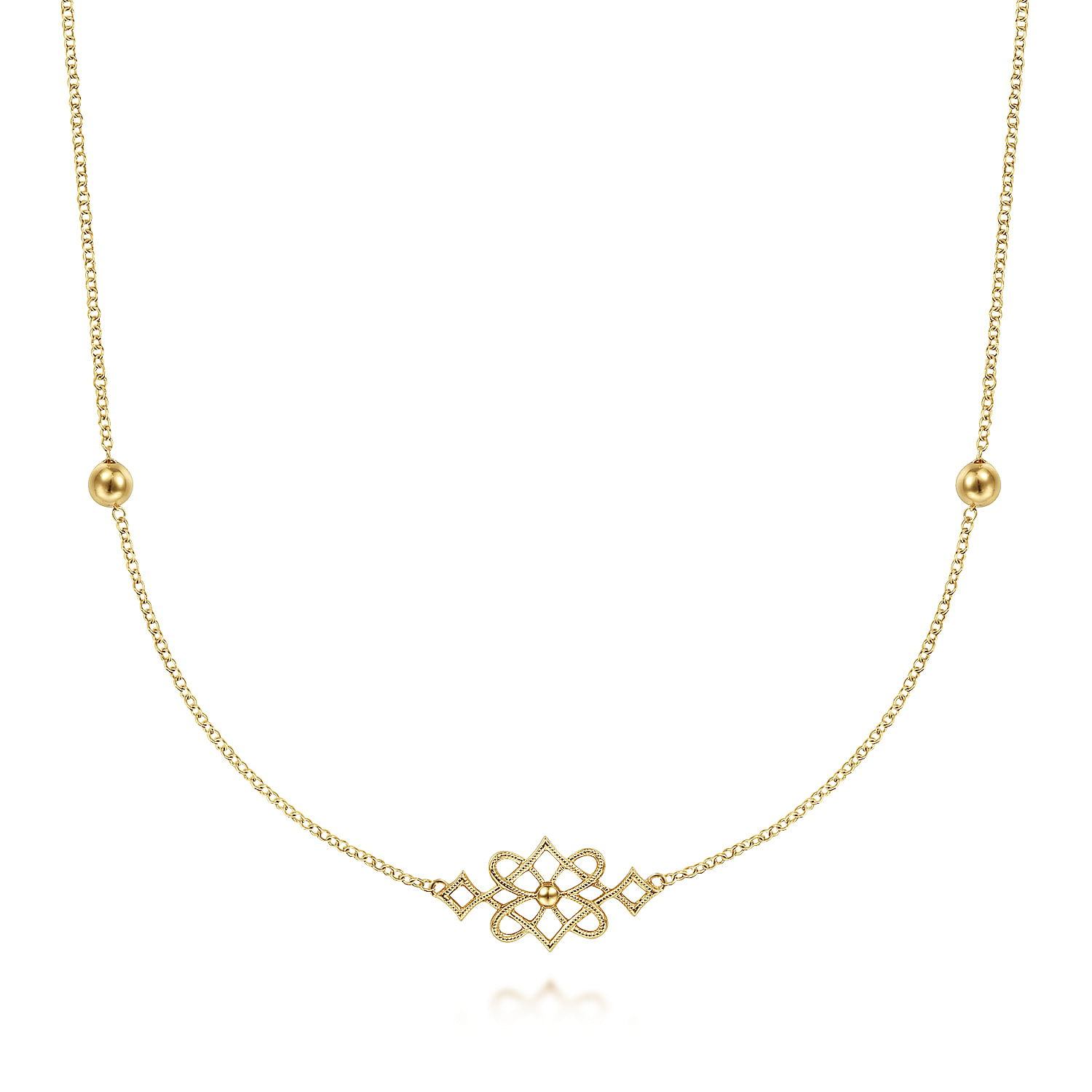 30 inch Vintage Inspired 14K Yellow Gold Filigree Station Necklace