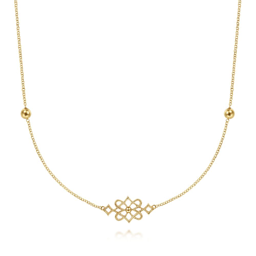 30 inch Vintage Inspired 14K Yellow Gold Filigree Station Necklace