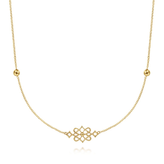 30 inch Vintage Inspired 14K Yellow Gold Filigree Station Necklace 30 inch Vintage Inspired 14K Yellow Gold Filigree Station Necklace