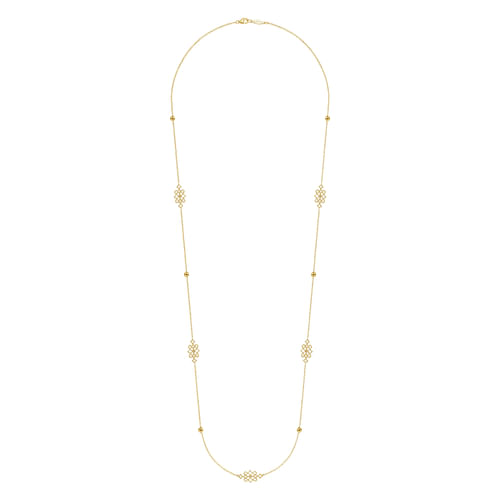 30 inch Vintage Inspired 14K Yellow Gold Filigree Station Necklace