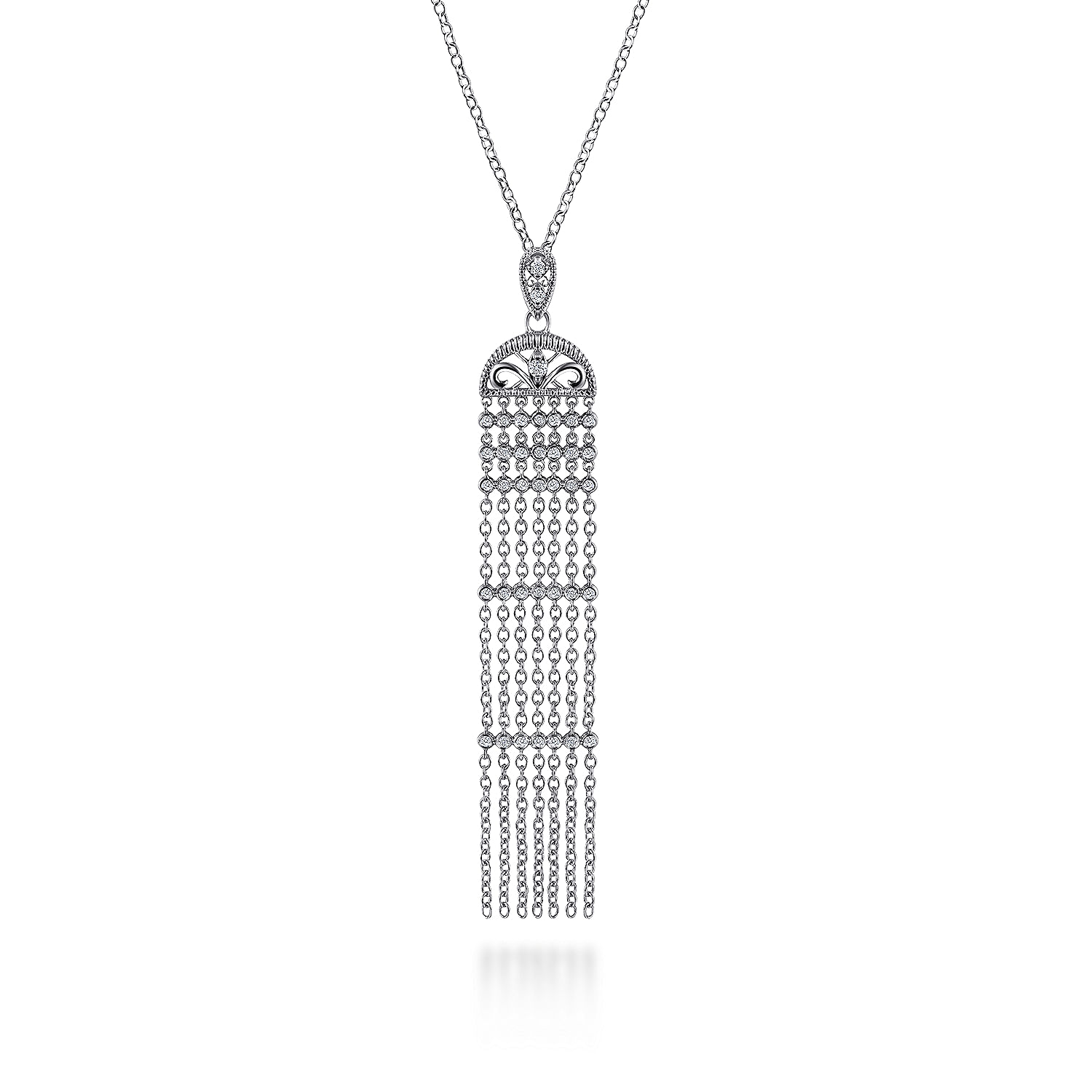 30 inch Vintage Inspired 925 Sterling Silver White Sapphire Fringe Pendant Necklace