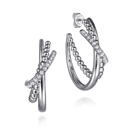 30 mm 925 Sterling Silver Bujukan and White Sapphire J Hoop Earrings 30 mm 925 Sterling Silver Bujukan and White Sapphire J Hoop Earrings