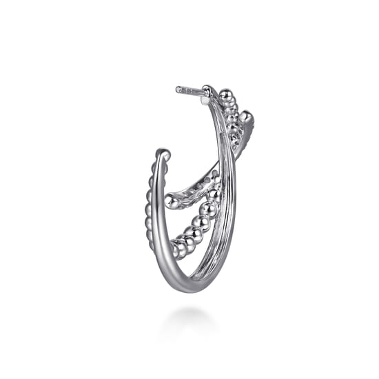 30 mm 925 Sterling Silver Bujukan and White Sapphire J Hoop Earrings angle 3