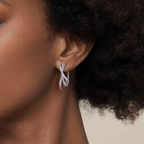 30 mm 925 Sterling Silver Bujukan and White Sapphire J Hoop Earrings angle 4