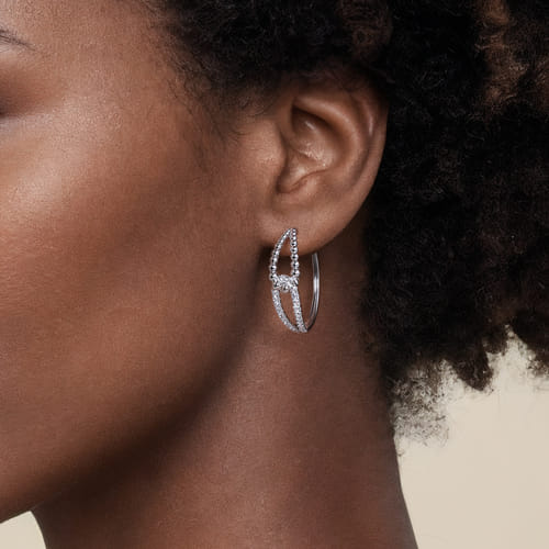 30mm 925 Sterling Silver Bujukan and White Sapphire Interlocking Hoop Earrings