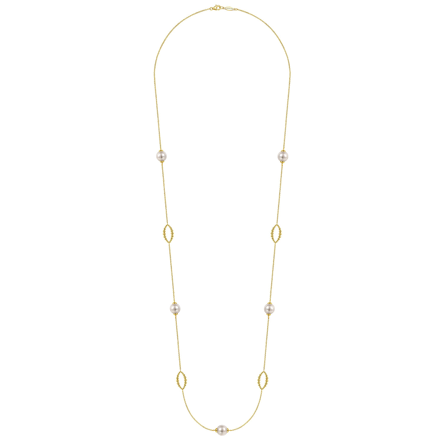 32 Inch 14K Yellow Gold Pearl and Bujukan Ovals Station Necklace