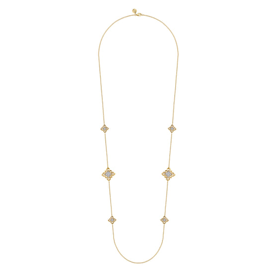 32 Inch 18K Yellow Gold Bujukan and Diamond Floral Station Necklace angle 2
