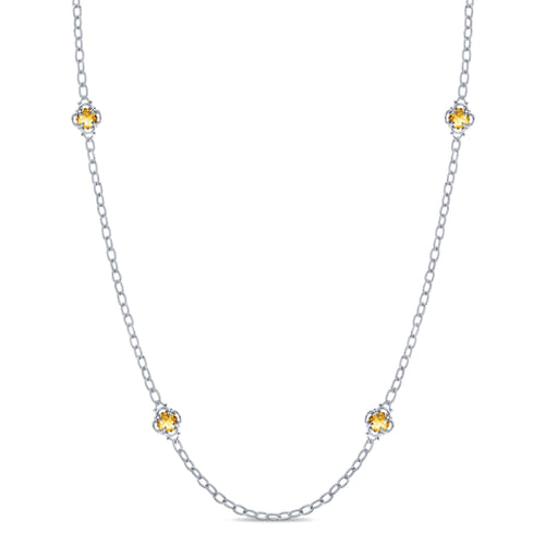 32 Inch 925 Silver Citrine Station Necklace