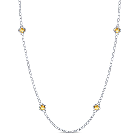 Gabriel - 32 Inch 925 Silver Citrine Station Necklace