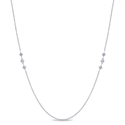 32 inch 14K White Gold Geometric Shapes Diamond Station Necklace