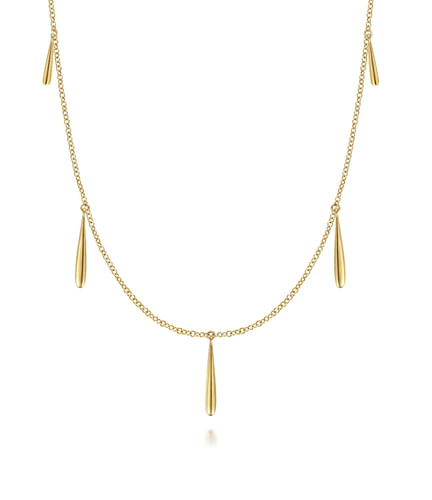32 inch 14K Yellow Gold 32mm Linear Drops Station Necklace