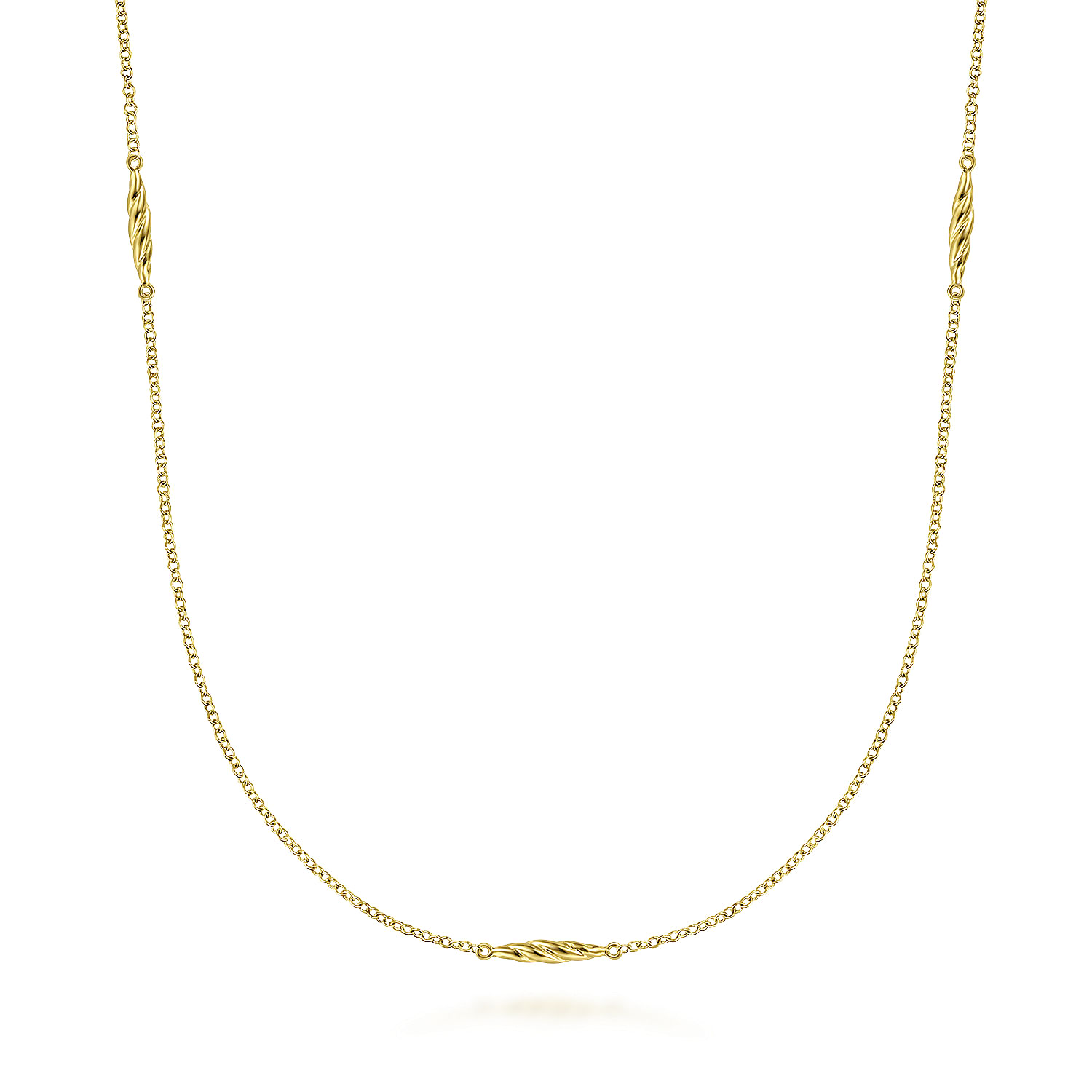 32 inch 14K Yellow Gold Chain Necklace with Twisted Tube Stations