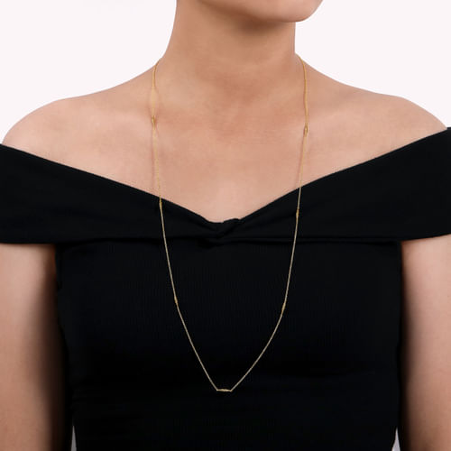 32 inch 14K Yellow Gold Chain Necklace with Twisted Tube Stations