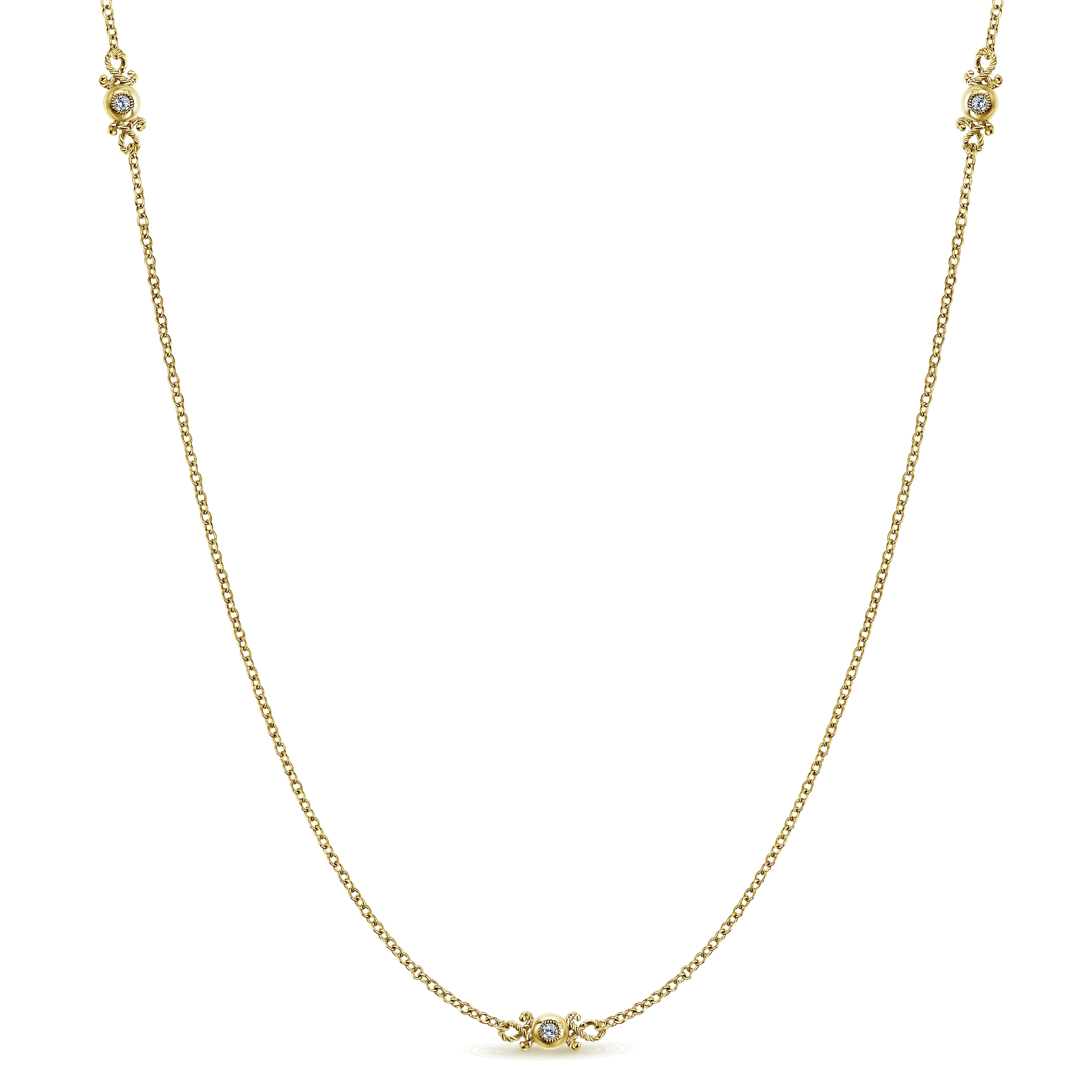 32 inch 14K Yellow Gold Diamond Filigree Station Necklace