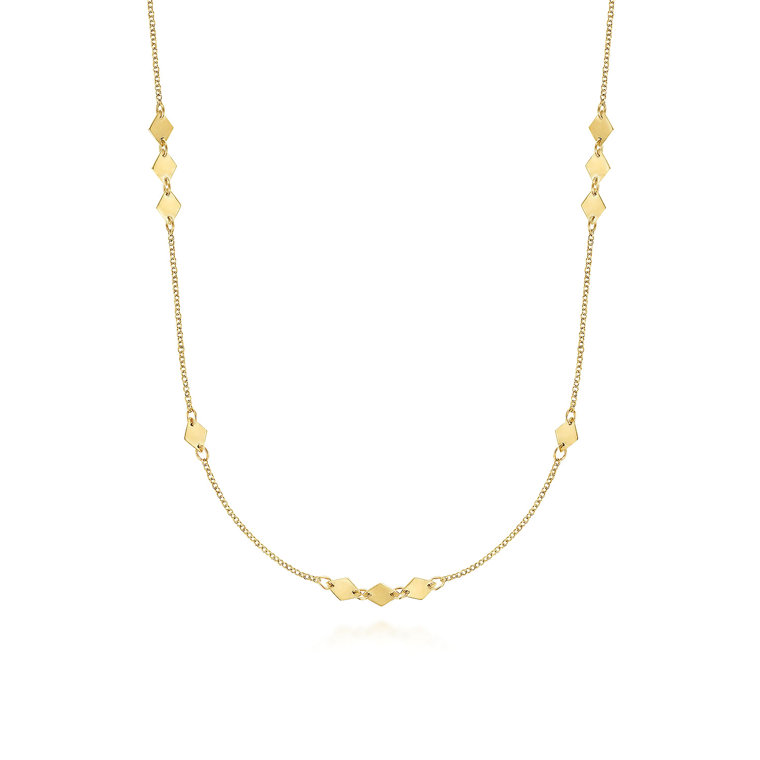 32 inch 14K Yellow Gold Diamond Shaped Disc Station Necklace