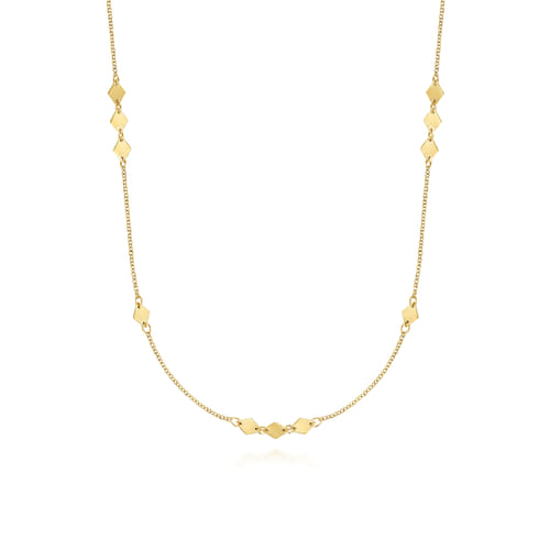 32 inch 14K Yellow Gold Diamond Shaped Disc Station Necklace