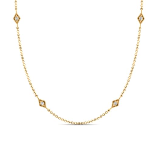 32 inch 14K Yellow Gold Diamond Shaped Station Necklace with Diamonds