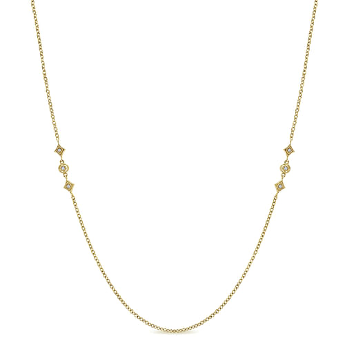 32 inch 14K Yellow Gold Geometric Shapes Diamond Station Necklace