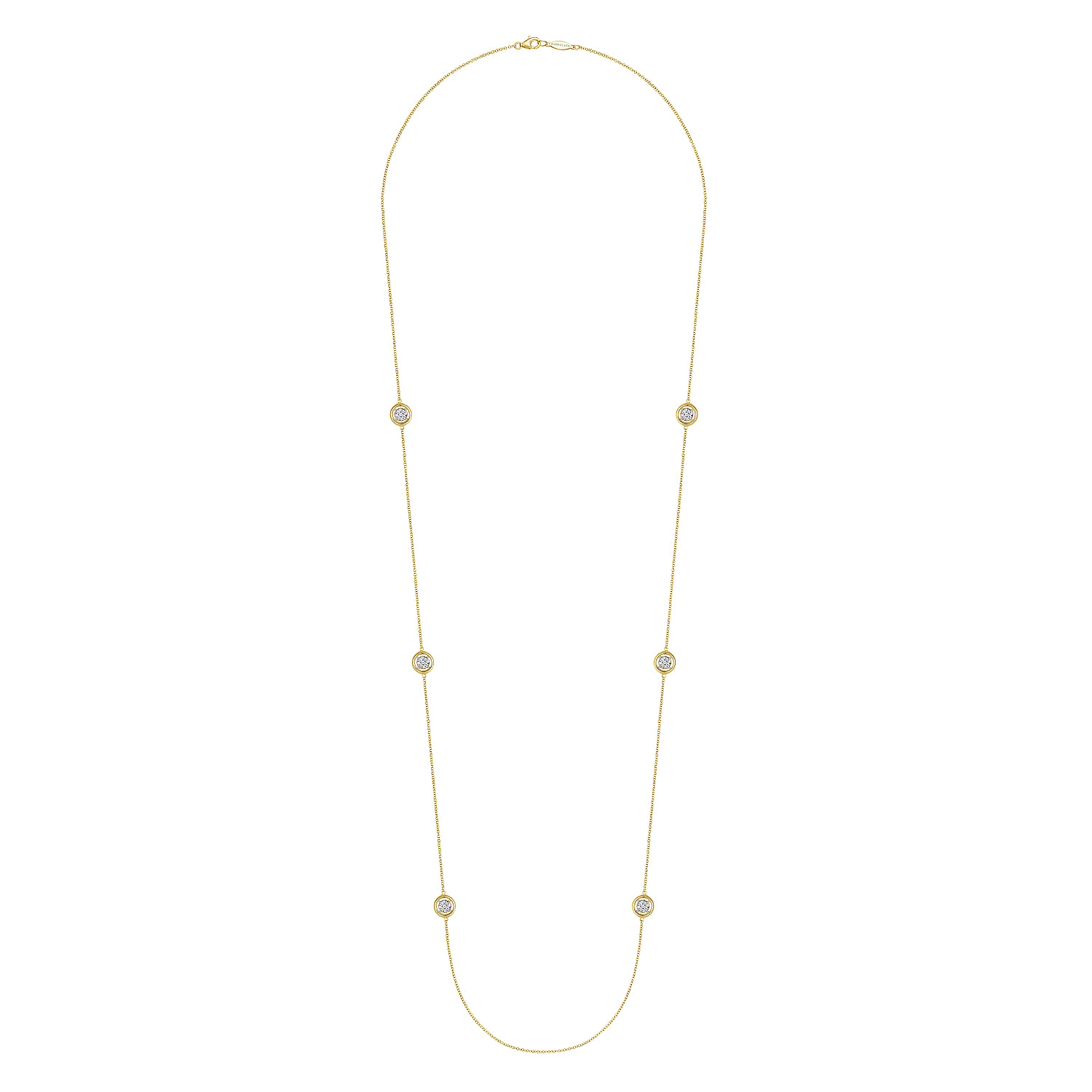 32 inch 14K Yellow Gold Necklace with Cluster Diamond Stations