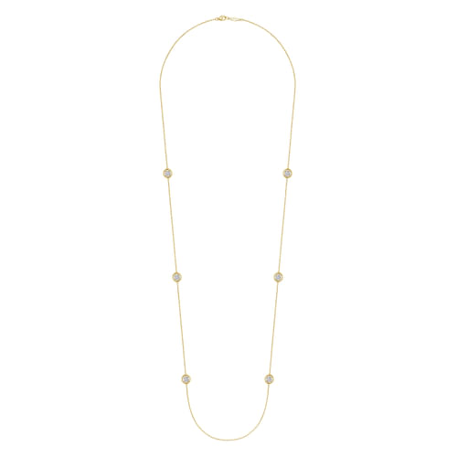 32 inch 14K Yellow Gold Necklace with Cluster Diamond Stations