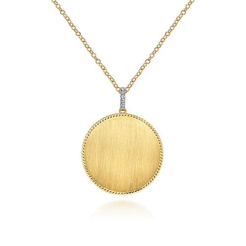 32 inch 14K Yellow Gold Round Pendant Necklace with Diamond Bale