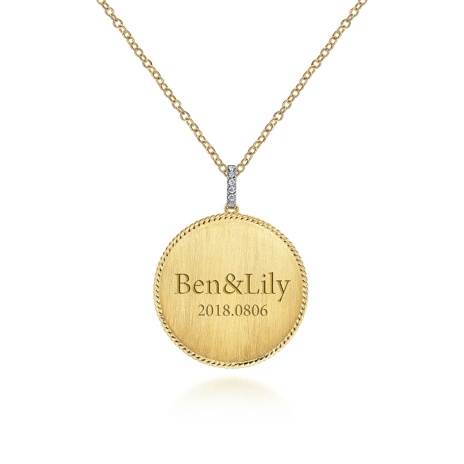 32 inch 14K Yellow Gold Round Pendant Necklace with Diamond Bale