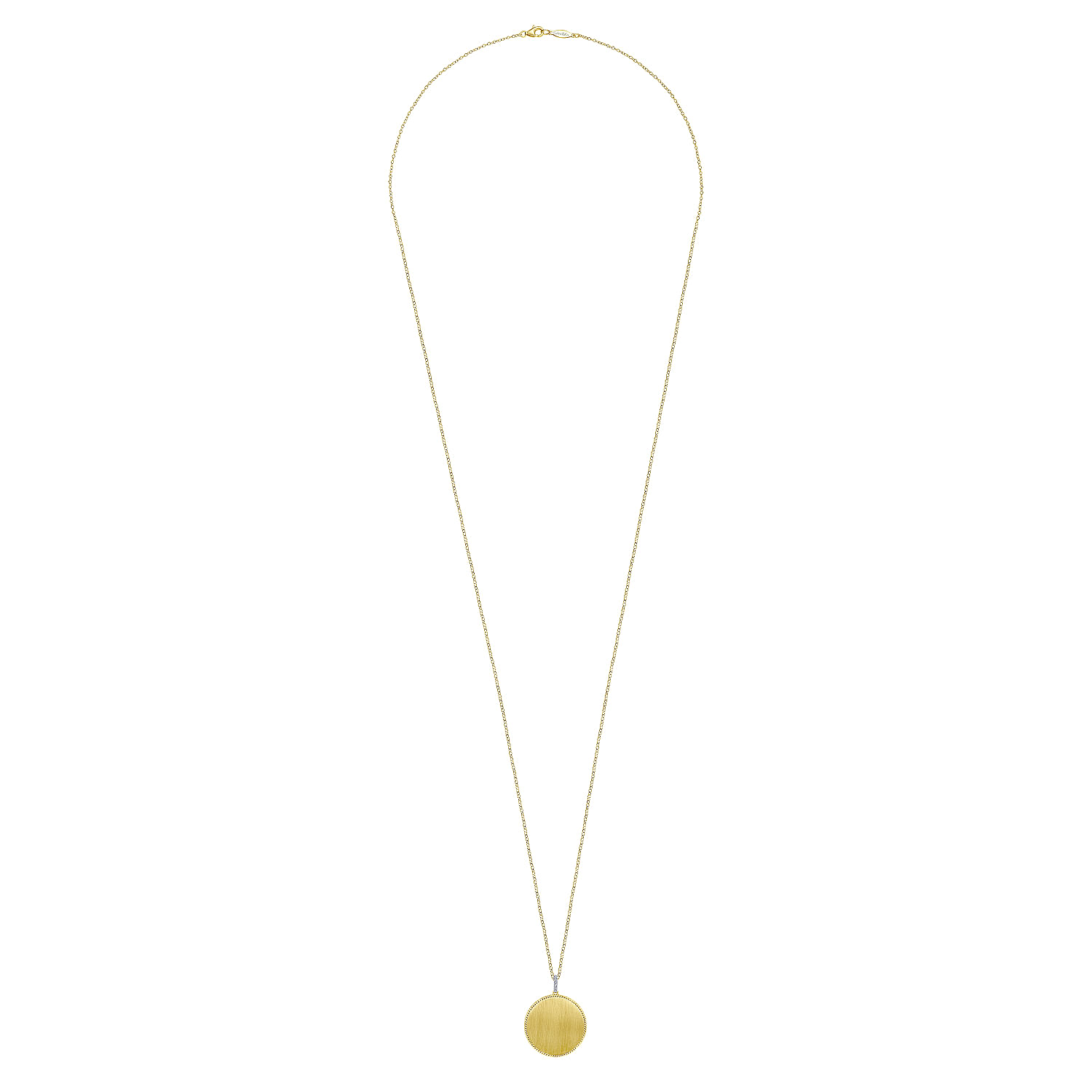 32 inch 14K Yellow Gold Round Pendant Necklace with Diamond Bale