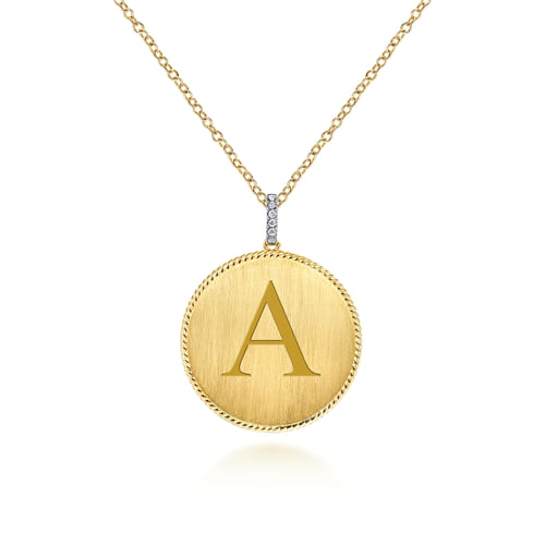 32 inch 14K Yellow Gold Round Pendant Necklace with Diamond Bale