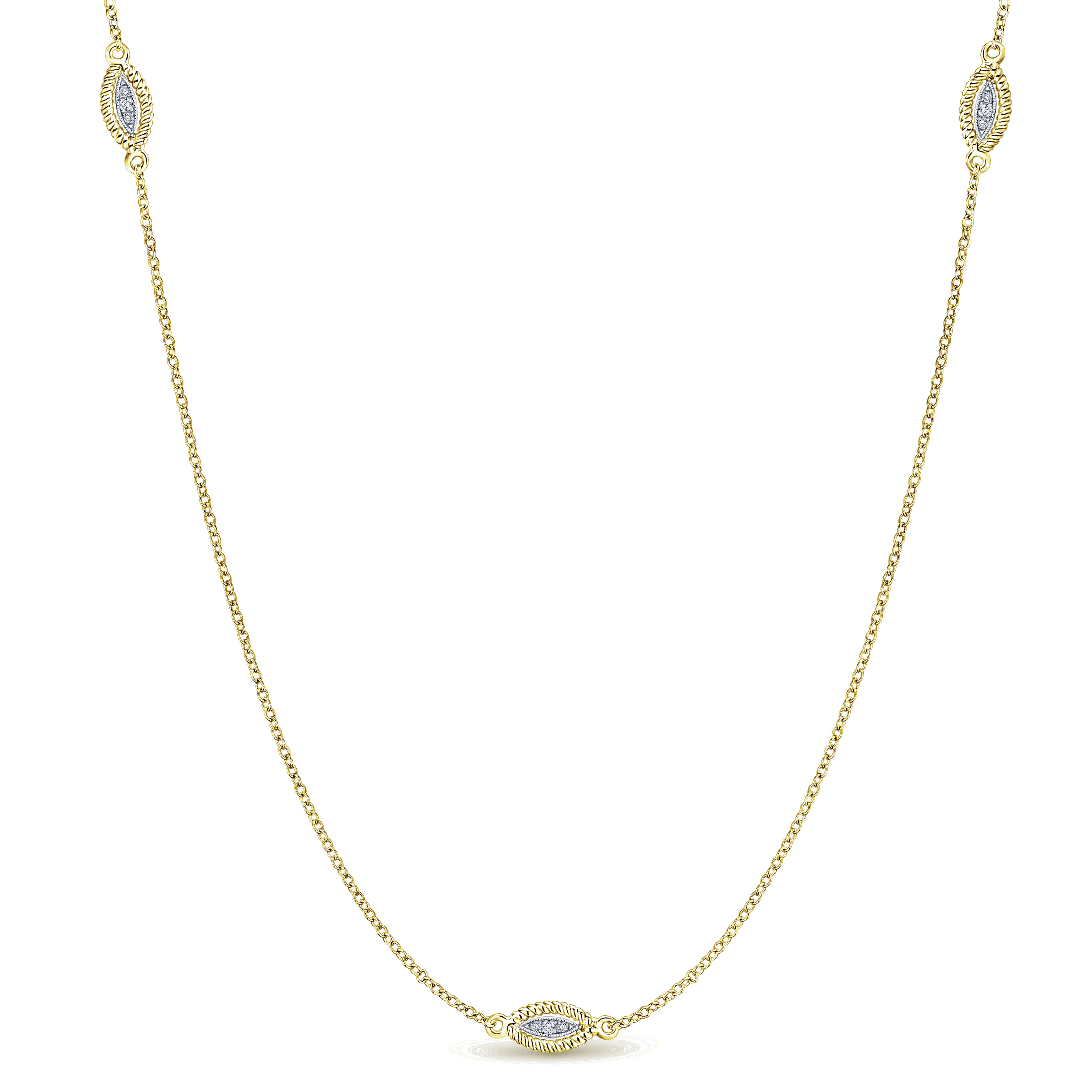 32 inch 14K Yellow Gold Twisted Rope and Diamond Station Necklace