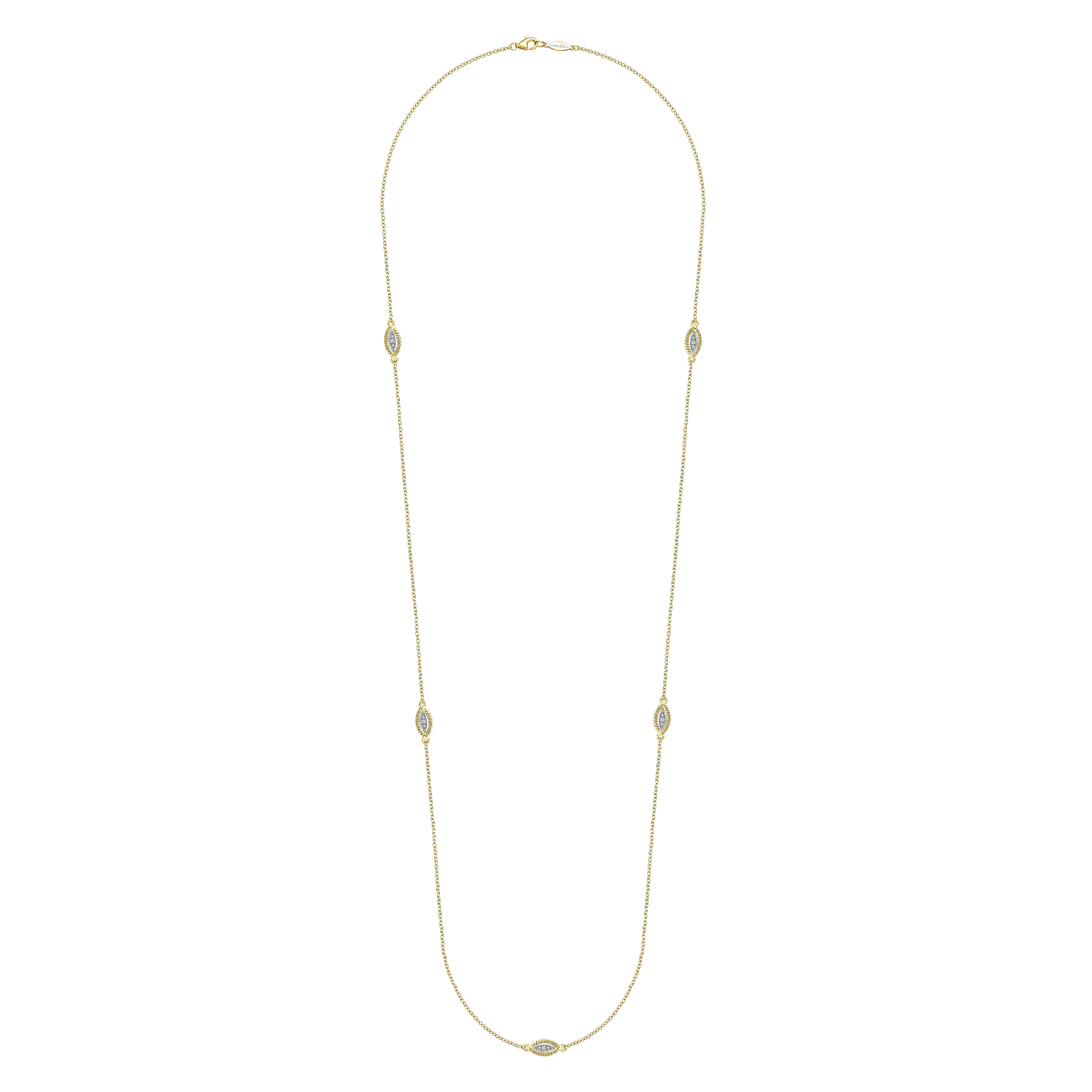 32 inch 14K Yellow Gold Twisted Rope and Diamond Station Necklace