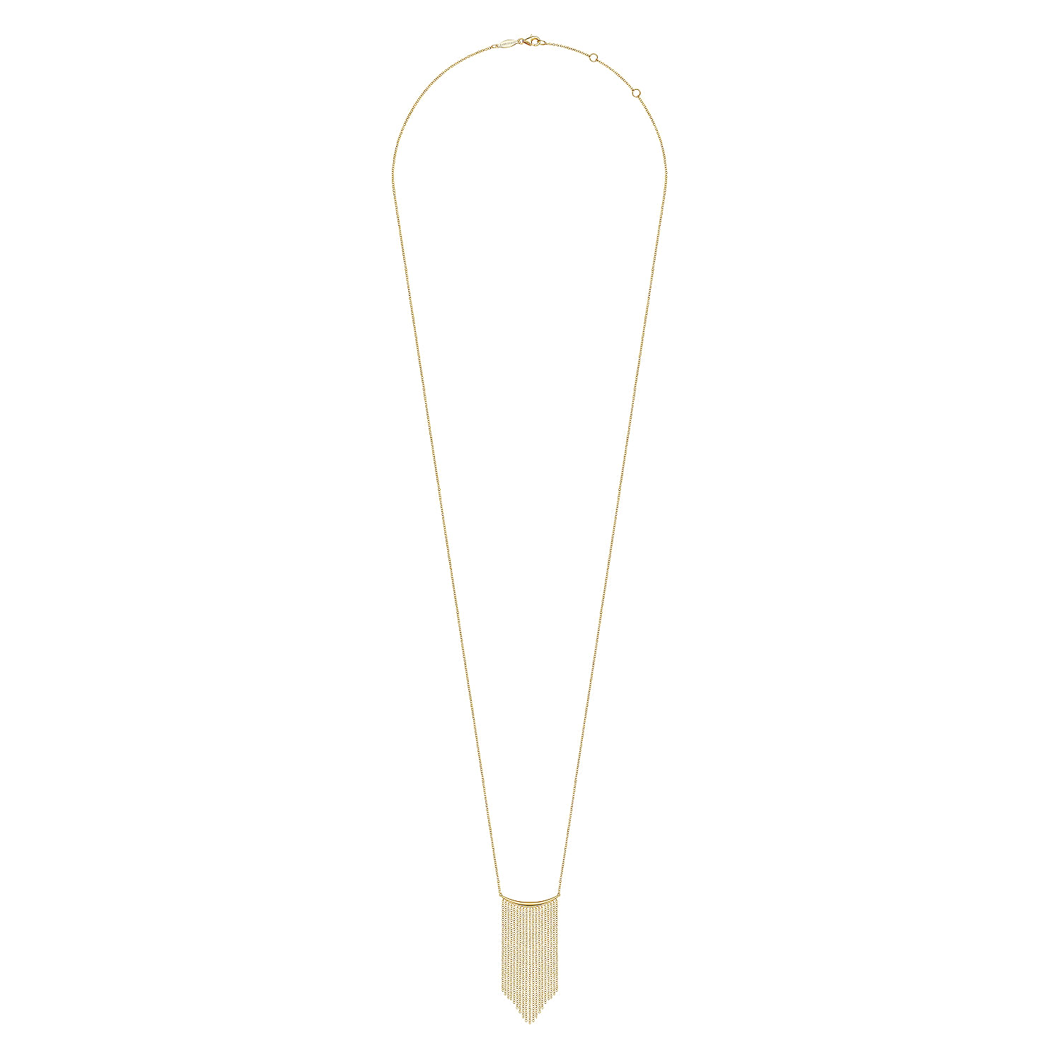 32 inch 14k Yellow Gold Curved Bar And Waterfall Chain Necklace