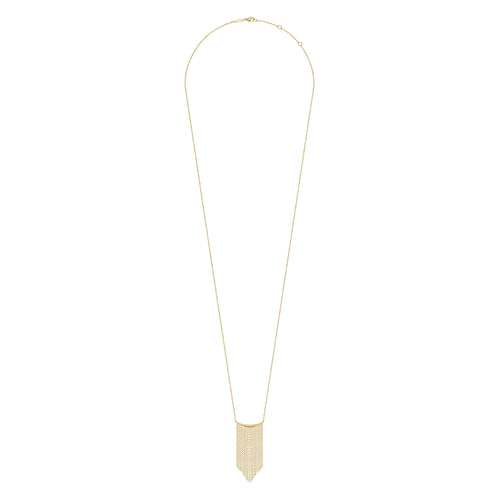 32 inch 14k Yellow Gold Curved Bar And Waterfall Chain Necklace