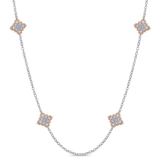 Gabriel - 32 inch 18K Rose and White Gold Filligree and Diamond Station Necklace Gabriel - 32 inch 18K Rose and White Gold Filligree and Diamond Station Necklace